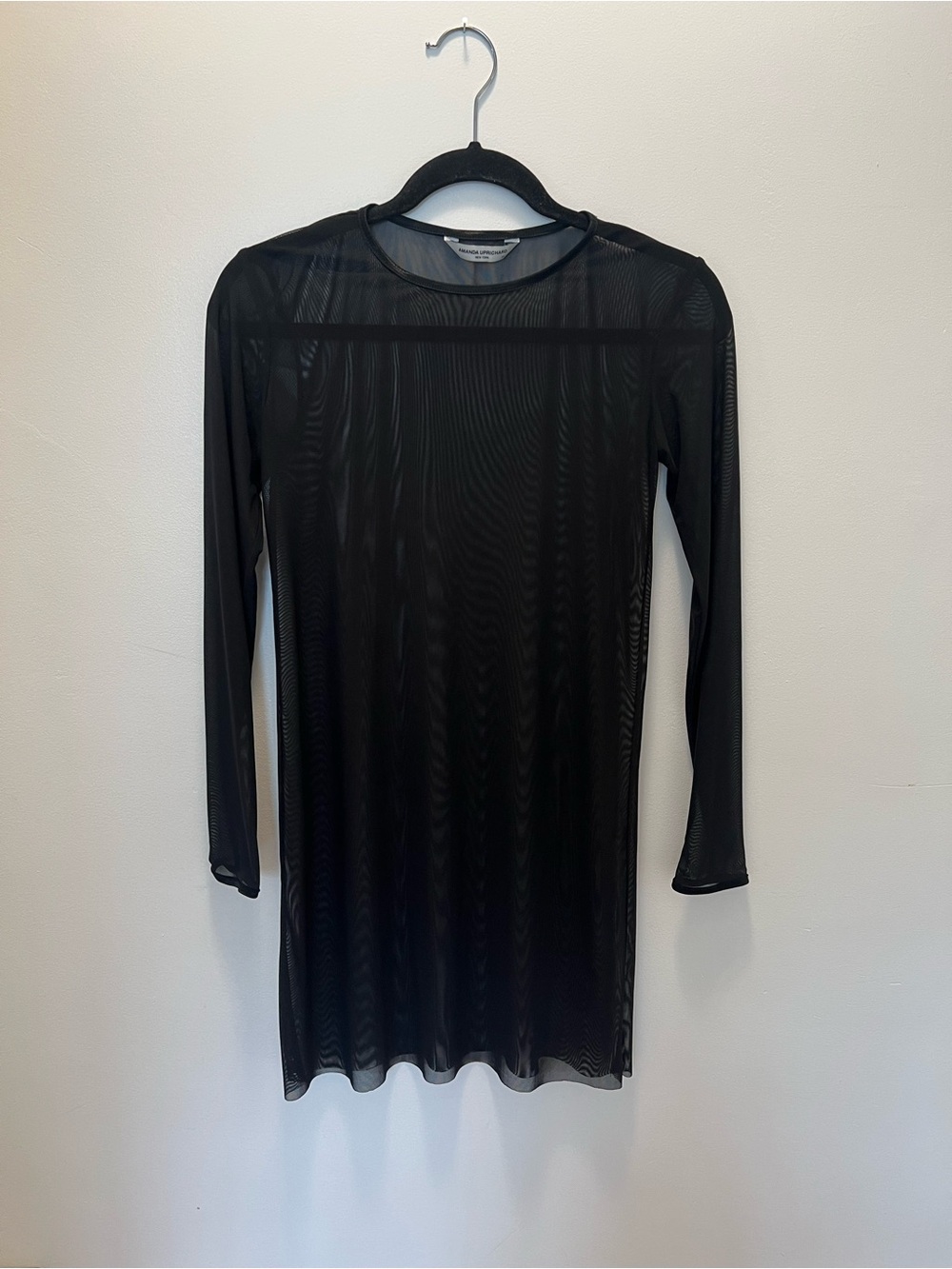 Amanda Uprichard Black Sheer Long-Sleeve Mesh Dress